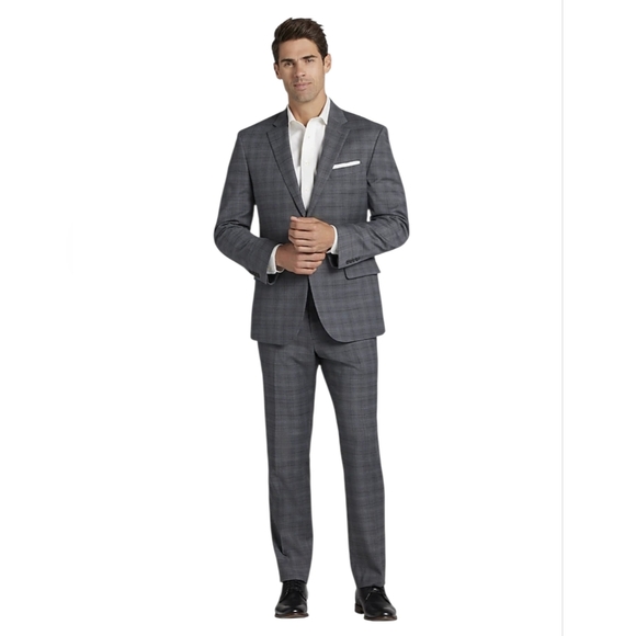 NWT Jos. A. BankTailored Fit 2 Piece Plaid Gray Suit 40R / 34 Waist